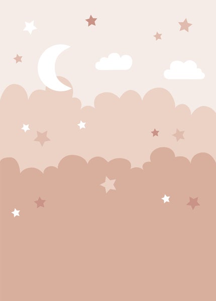 Illustration mit Mond, Sternen und Wolken