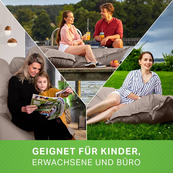 Green Bean Sitzsack 120x160cm 270 Liter Kinder & Erwachsene Bean Bag EPS Perlen Füllung Riesensitzsack Groß Draußen Outdoor Liegekissen Waschbar Wetterfest Lounge Chair Sitzkissen Bodenkissen Taupe