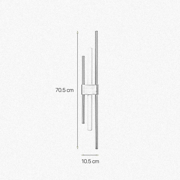 Abmessungen einer Wandleuchte: 70,5 cm Höhe und 10,5 cm Breite