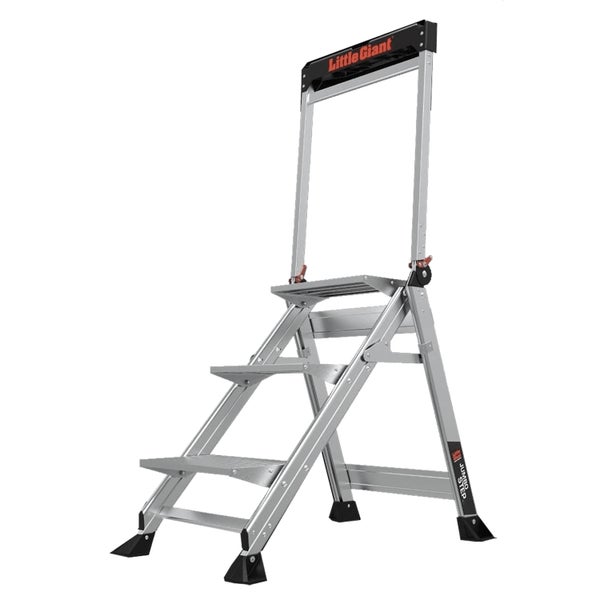 Stufenstehleiter Little Giant Jumbo Step aus Aluminium mit 3 Stufen und Sicherheitsbügel inklusive Werkzeugablage.
