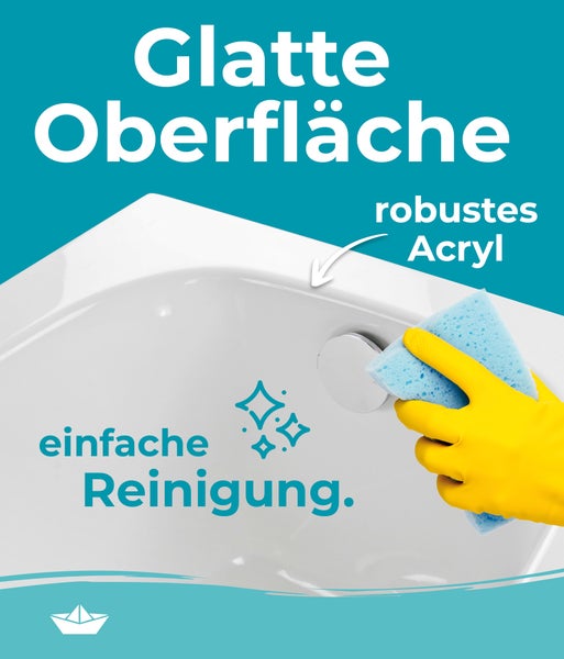 Reinigung einer Badewanne aus robustem Acryl mit glatter Oberfläche unter Verwendung eines Schwamms.