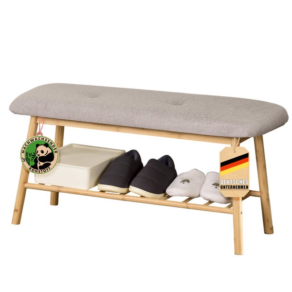 FLOORDIREKT Bambus-Sitzbank Montana - Praktisches Schuhregal - mit Stauraum und Sitzkomfort
