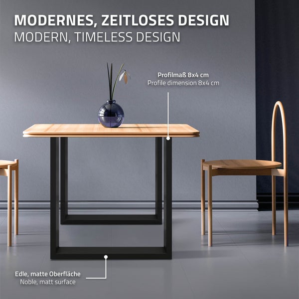 ECD Germany 2x Tischbeine aus Vierkantprofilen, 70 x 72 cm, Schwarz, pulverbeschichtete Stahl, Industriedesign, Metall Tischkufen Tischuntergestell Tischgestell Möbelfüße, für Esstisch Schreibtisch
