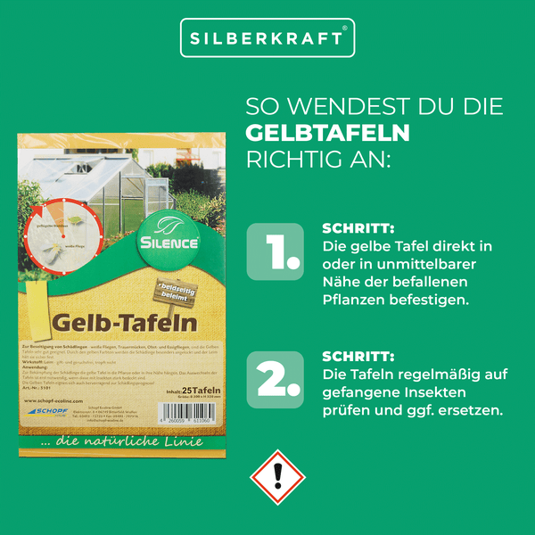 Silence Gelbtafeln (groß) – Effektive Schädlingskontrolle für Innenräume, Gewächshaus & Garten – Gegen Trauermücken, Weiße Fliegen & Blattläuse – Ohne Insektizide