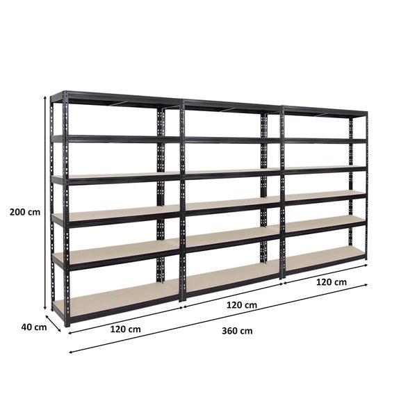 PROREGAL Mega Deal 3x Schwerlastregal Giant Tiger HxBxT 200 x 120 x 40 cm Fachlast 265 kg 6-Ebenen Schwarz