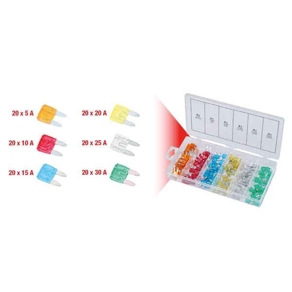 KS TOOLS Sortiment Mini-Sicherungen 5-30A 120tlg. - 970.0280