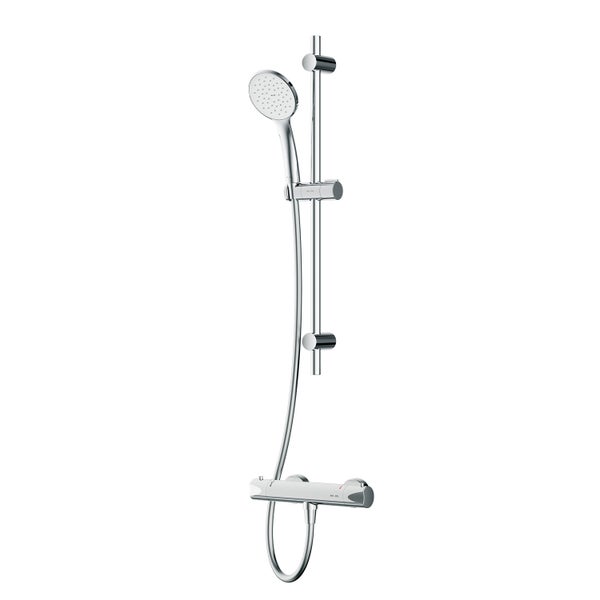Duschsystem mit Brausestange, Handbrause und Thermostatarmatur für die Wandmontage im Badezimmer.