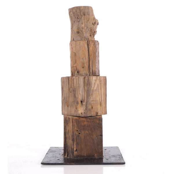 Deko Figur Tower 4 Wurzel Massivholz auf Metallplatte, Unikat natur-schwarz