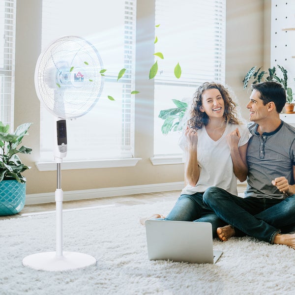 HOMCOM Standventilator, mit 5h Timer Fernbedienung, höhenverstellbar, 42cm x 45cm x 138cm, Stahl, Weiß