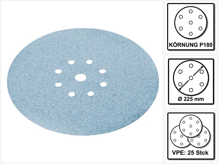 Festool STF D225/8 Granat Schleifscheiben 225 mm PLANEX P180 GR / 25 Stück ( 499640 )