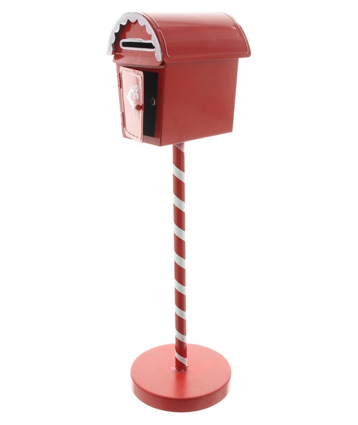 Weihnachtlicher Briefkasten aus Metall mit Standfuß und Rentier Motiv zur Dekoration