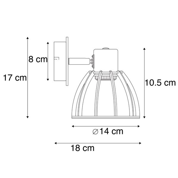 Technische Zeichnung einer Wandleuchte mit Maßangaben