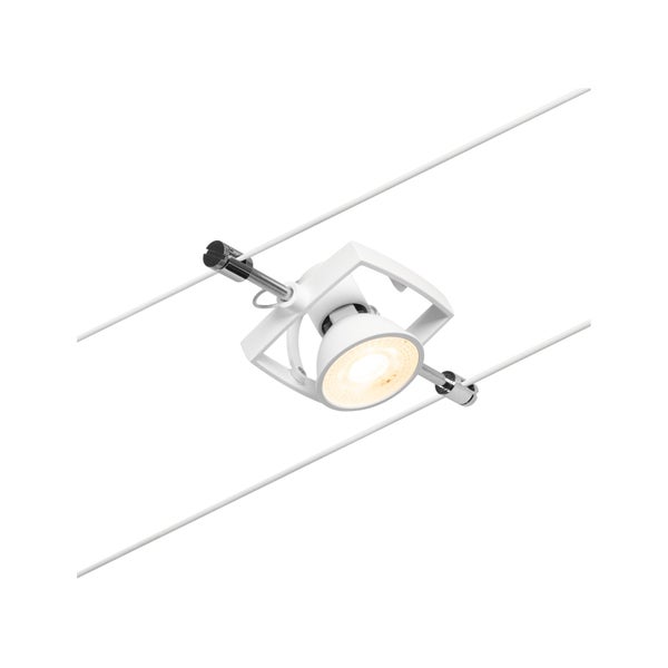 Seilsystem-Leuchte in quadratischem Design, Maße 55 Millimeter Höhe, 75 Millimeter Breite, 75 Millimeter Tiefe. Mit 5 Jahren Garantie.