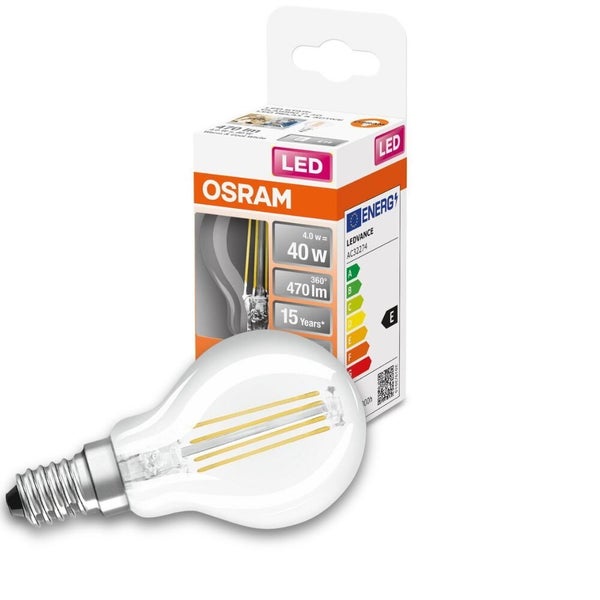 OSRAM LED Filament Lampe ersetzt 40W E14 Tropfen - P45 4W 470lm 2700-4000K Einerpack