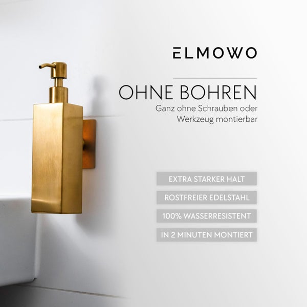 ELMOWO Seifenspender aus Edelstahl für die Wandmontage ohne Bohren mit Pumpmechanismus