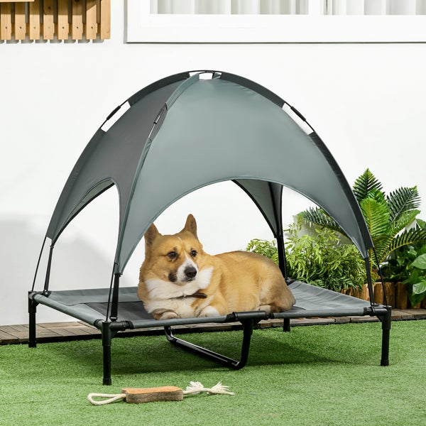 PawHut Hundebett, L92 x B76 x H90 cm, Metall, Oxford, Netzstoff, Taftstoff, Grau+Schwarz