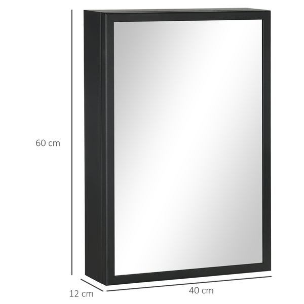kleankin, Spiegelschrank, Badezimmerschrank, 40L x 12B x 60H cm, Edelstahl, Glas, Schwarz