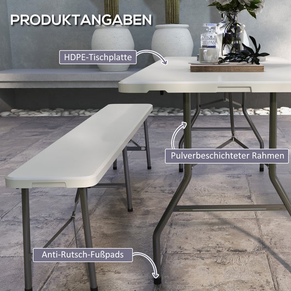 Outsunny Beistelltisch, 180L x 75B x 73H cm, HDPE, weiß