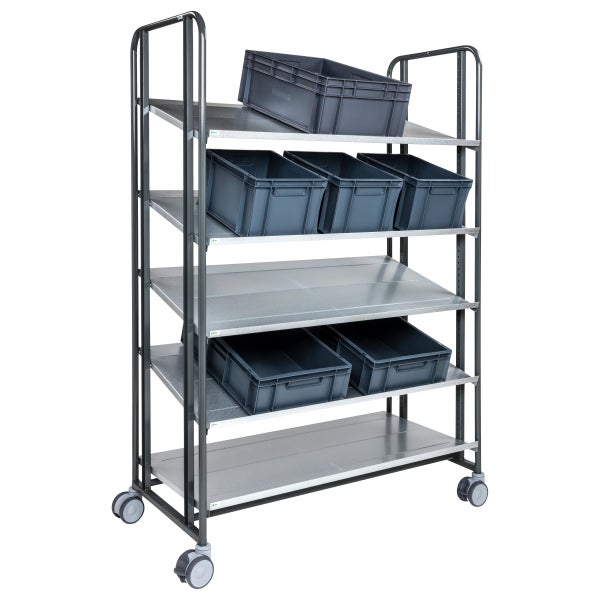 Rollregal mit fünf Böden und Lagerboxen