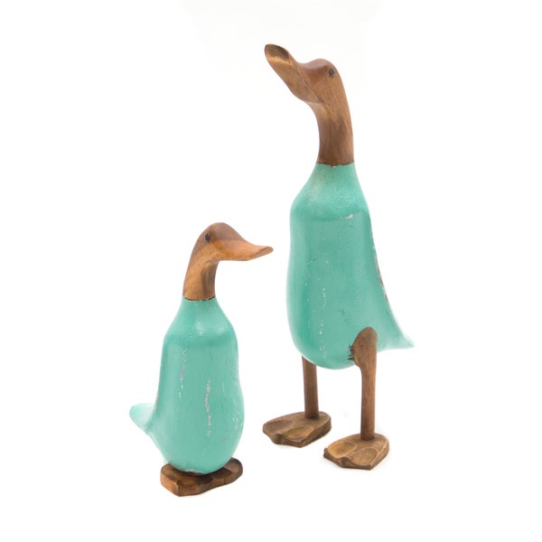 Figuren-Set Duck 2-teilig Massivholz, Ente in 2 verschiedenen Größen türkis