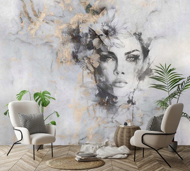 Fototapete Marmor Frau Beige Vlies Tapete Wohnzimmer 400x280 cm