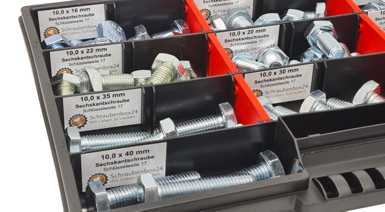Sechskantschrauben Sortiment M10 // 12mm-45mm  90 tlg. Schraubenbox DIN 933 Vollgewindeschrauben Maschinenschrauben Gewindeschrauben Sechskantschrauben