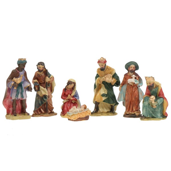 Krippenfiguren-Set mit Jesuskind, Maria, Josef und den Heiligen Drei Königen