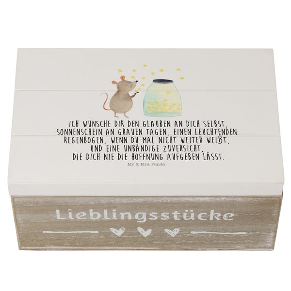 Mr. & Mrs. Panda 19 x 12 cm Holzkiste Maus Sterne - Weiß