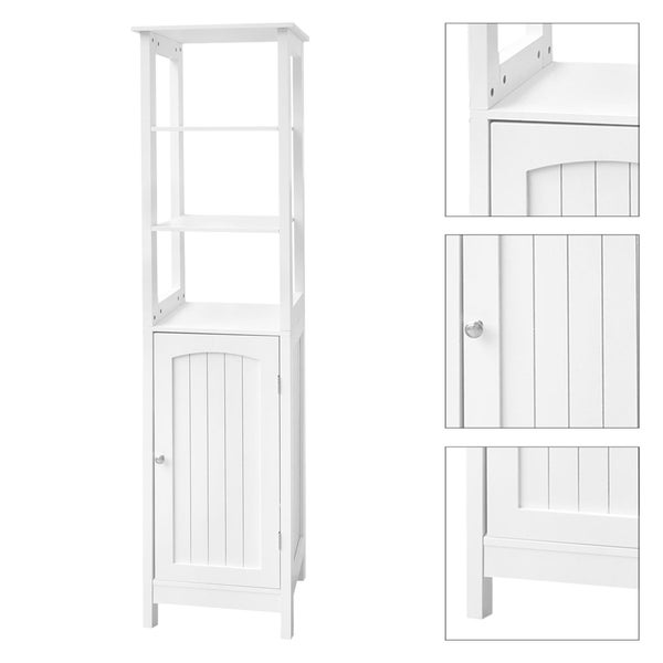 ML-Design Badezimmerschrank Weiß, 40x160x32cm, Badezimmer Hochschrank, Badschrank mit Tür, 3 offenen Fächern, viel Stauraum, Badregal im Landhausstil, Badschrank aus Holz, Schmaler Schrank, Badmöbel