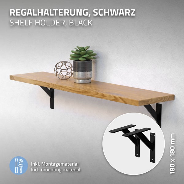 ML-Design 2 Stück Regalhalterung 180x180 mm, Schwarz, Aluminium, Schwebende Regalhalterungen, Regalwinkel, Wandhalterung für Regalbrett, Regalträger für Wandmontage, Wandregal Wandkonsole Regalstütze
