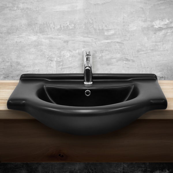 ML-Design Waschbecken Keramik Schwarz matt 77x50,5x22,5 cm Oval, Einbauwaschbecken mit Hahnloch, Überlauf, Aufsatzwaschbecken Einbauwaschtisch Waschschale Waschplatz Handwaschbecken, für Badezimmer