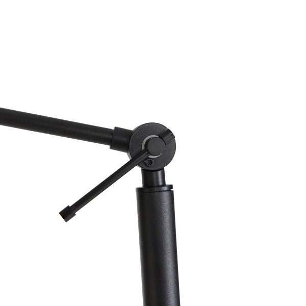 Detailaufnahme eines schwarzen Lampengelenks mit Verstellhebel