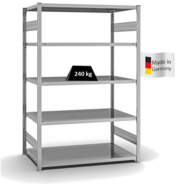 PROREGAL Fachbodenregal Stecksystem T-Profil Medium-Duty Grundregal HxBxT 200 x 130 x 80 cm 5 Ebenen Fachlast 240 kg Beidseitig Nutzbar Verzinkt