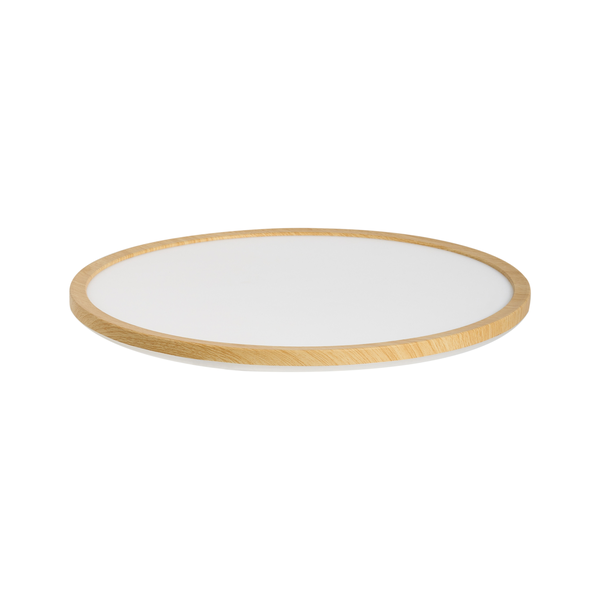 Flache runde LED Deckenleuchte mit Rahmen in Holzoptik