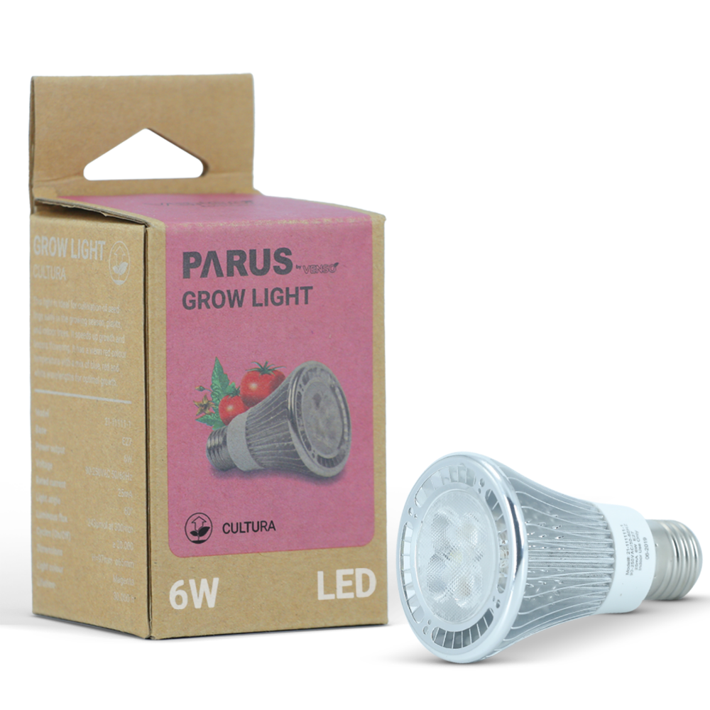 Parus by Venso LED Pflanzenlampe Vollspektrum Cultura LED Lampe E27 6W 60°, Wachstumslampe für Pflanzen wie Kräuter-, Gemüse- und Blühpflanzen, Parus Pflanzenlampe LED Vollspektrum Pflanzenlicht