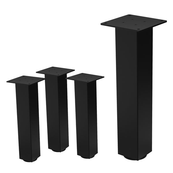 ML-Design 4er Set Tischbeine I-Design 42 cm, Schwarz glänzend, aus pulverbeschichtetem Stahl, eckig, Profil 8x8 cm, Höhenverstellbare Möbelfüße 1-4 cm, Möbelbeine für Couchtische, Bänke, TV-Möbel