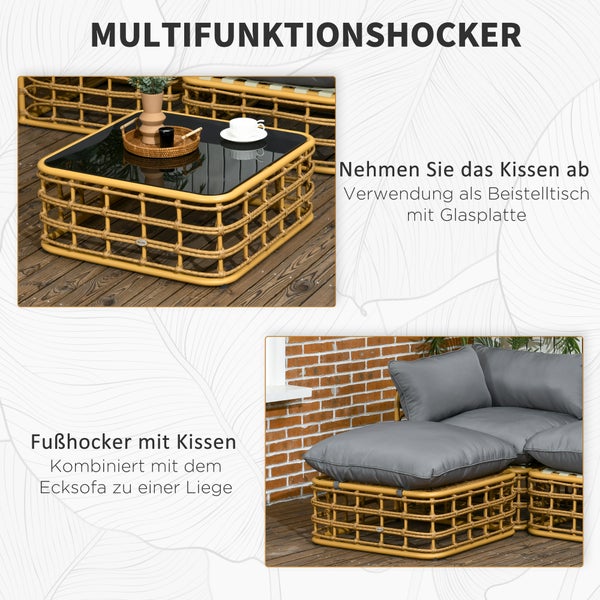 Outsunny 4 tlg. Gartenmöbel-Set, 74L x 74B x 65H cm, PE Rattan, Polyester, Aluminum, braun