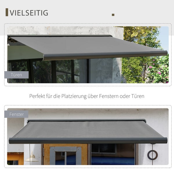 Outsunny Elektrische Markise, mit Fernbedienung Handkurbel Vollkassettenmarkise, 3x2,5m, Aluminium, Stahl, Polyester-Gewebe, Dunkelgrau