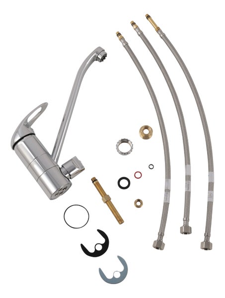 aquaSu® Niederdruck Küchenarmatur mit Geräteanschluss, Wasserhahn Küche Niederdruck, Spültischarmatur , Einhebelmischer Spüle mit Ringgriff, Keramikkartusche mit Wassersparfunktion, Chrom, 772006