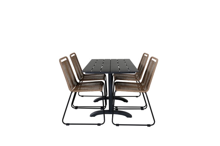 Denver Gartenset Tisch 70x120cm und 4 Stühle stabelL Lindos schwarz. 70 X 120 X 74 cm