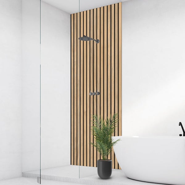 Eiche Streifen, 100x210cm, fugenlose Wandpaneele aus Alu-Verbund 3mm, Duschrückwand
