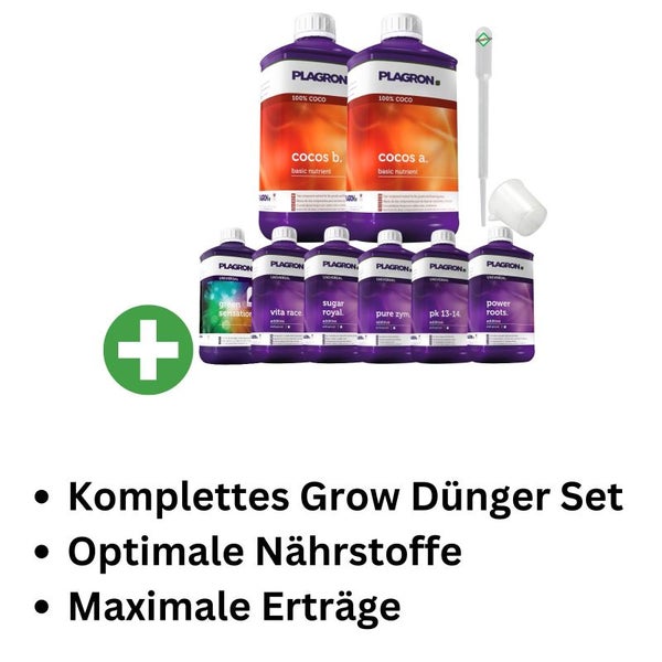 Plagron Coco Medium 8-Teiliges Dünger Set – Komplettnährstoff für Cocos-Anbau | Für Gesundes Wachstum & Reiche Blüten, inklusive Coco A&B, Green Sensation, pH-Kontrolle & mehr
