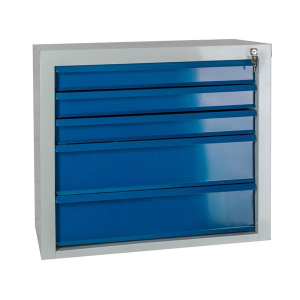 PROREGAL Schubladenschrank Kobra mit 5 Schubladen HxBxT 60 x 70 x 43,5 cm Lichtgrau Blau