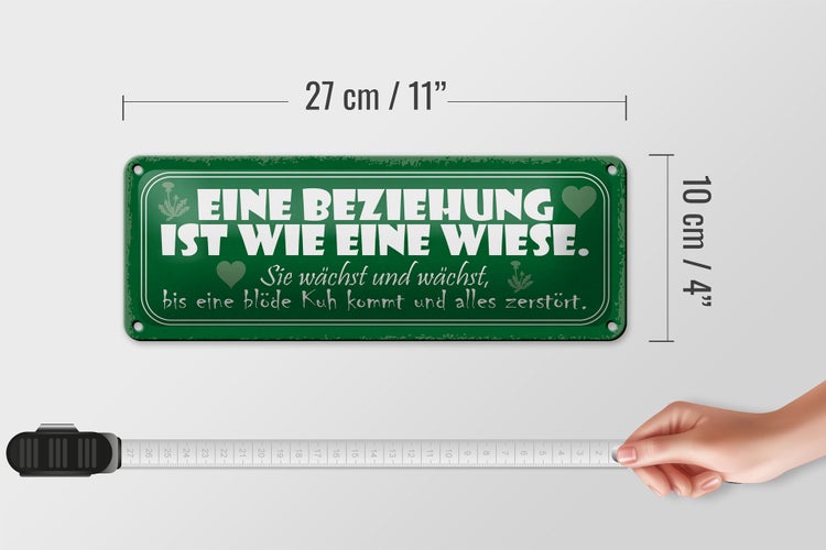 Blechschild Spruch 27x10cm Beziehung wie Wiese wächst bis Dekoration