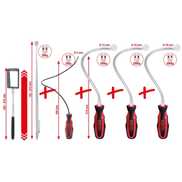 KS TOOLS Flexibler und Teleskop-Magnethalter und Inspektionsspiegel-Satz 6tlg. - 550.1090