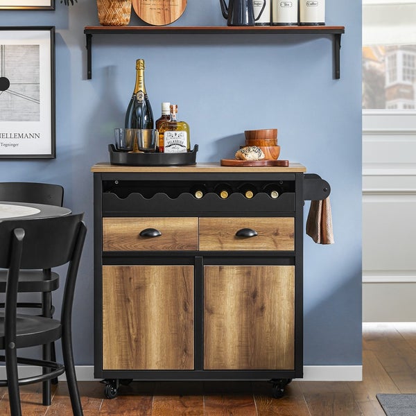 Servierwagen mit Schubladen, Flaschenregal und Schränken