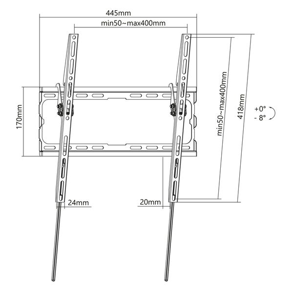 ECD Germany TV Wandhalterung Neigbar +0°/-8° Halterung für 32-70 Zoll Fernseher (81-160cm) Flach & Curved LCD/LED Monitor, VESA 400x400, Universal, Bewegliche Fernsehwandhalterung Zieh schloss-Design
