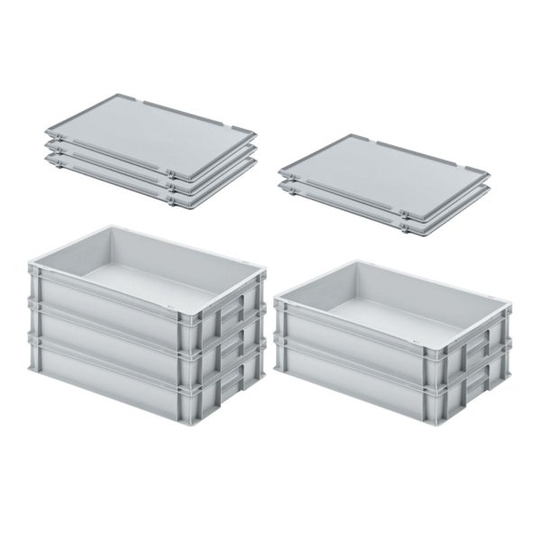 PROREGAL SuperSparSet 5x Eurobehälter mit Geschlossenem Griff und Scharnierdeckel HxBxT 12 x 40 x 60 cm 21 Liter Grau Eurobox Transportbox