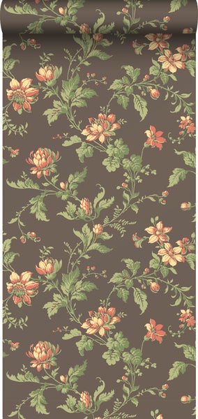 Borastapeter Tapete Blumenmuster Braun und Grün - 53 cm x 10.05 m - 660055