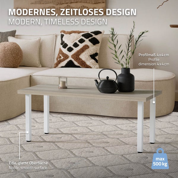 ML-Design 4er Set Tischbeine I-Design 42 cm, Weiß glänzend, aus pulverbeschichtetem Stahl, eckig, Vierkantprofil 4x4 cm, Höhenverstellbare Möbelfüße 1-4 cm, Möbelbeine für Couchtische, Bänke, TV-Möbel
